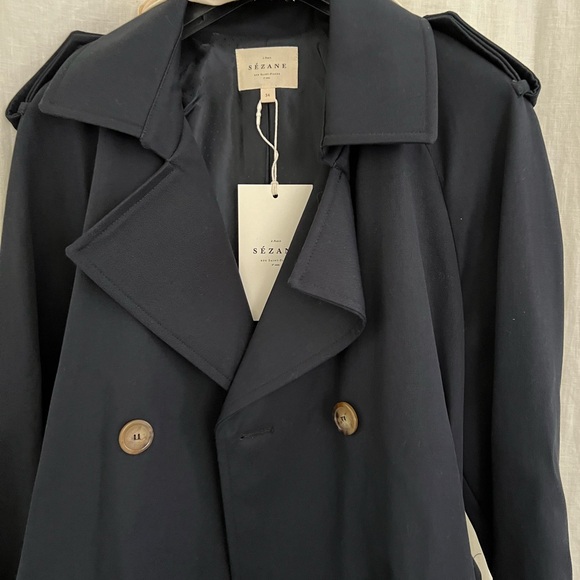 SEZANE SCOTT TRENCH COAT NAVY - SIZE 2 NWT - Picture 2 of 4
